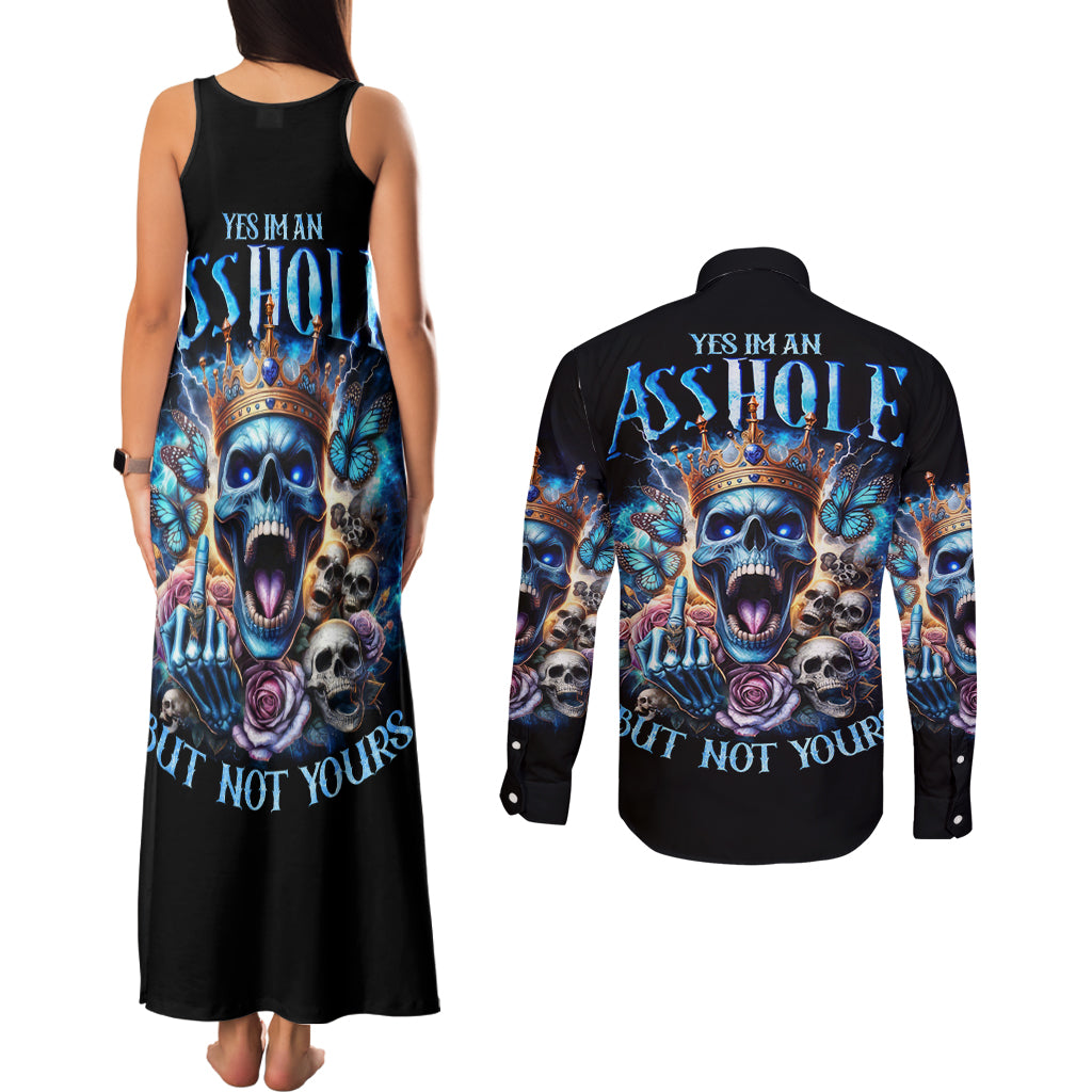 King Skull Couples Matching Tank Maxi Dress and Long Sleeve Button Shirt Yes I'm Asshole But Not Yours