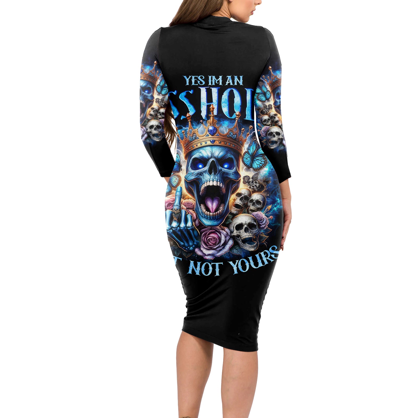 King Skull Long Sleeve Bodycon Dress Yes I'm Asshole But Not Yours