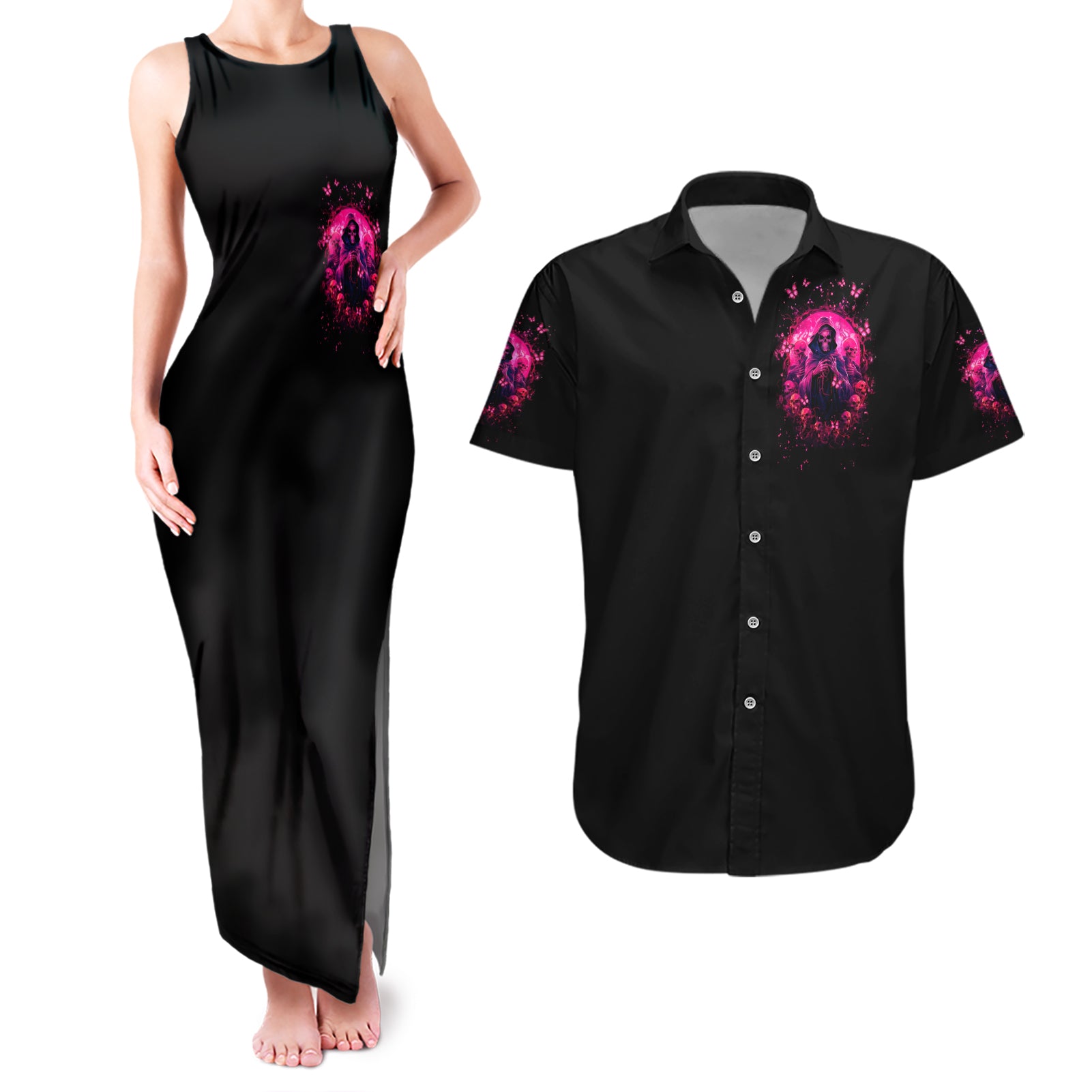 Reaper Skull Couples Matching Tank Maxi Dress and Hawaiian Shirt I'm A Good Person But Don't Give Me A Reason To Show My Evil