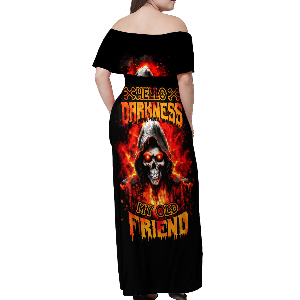 Flame Skull Off Shoulder Maxi Dress Hello Darkness My Old Friend