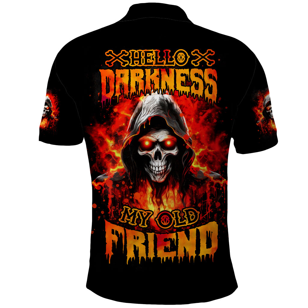 Flame Skull Polo Shirt Hello Darkness My Old Friend