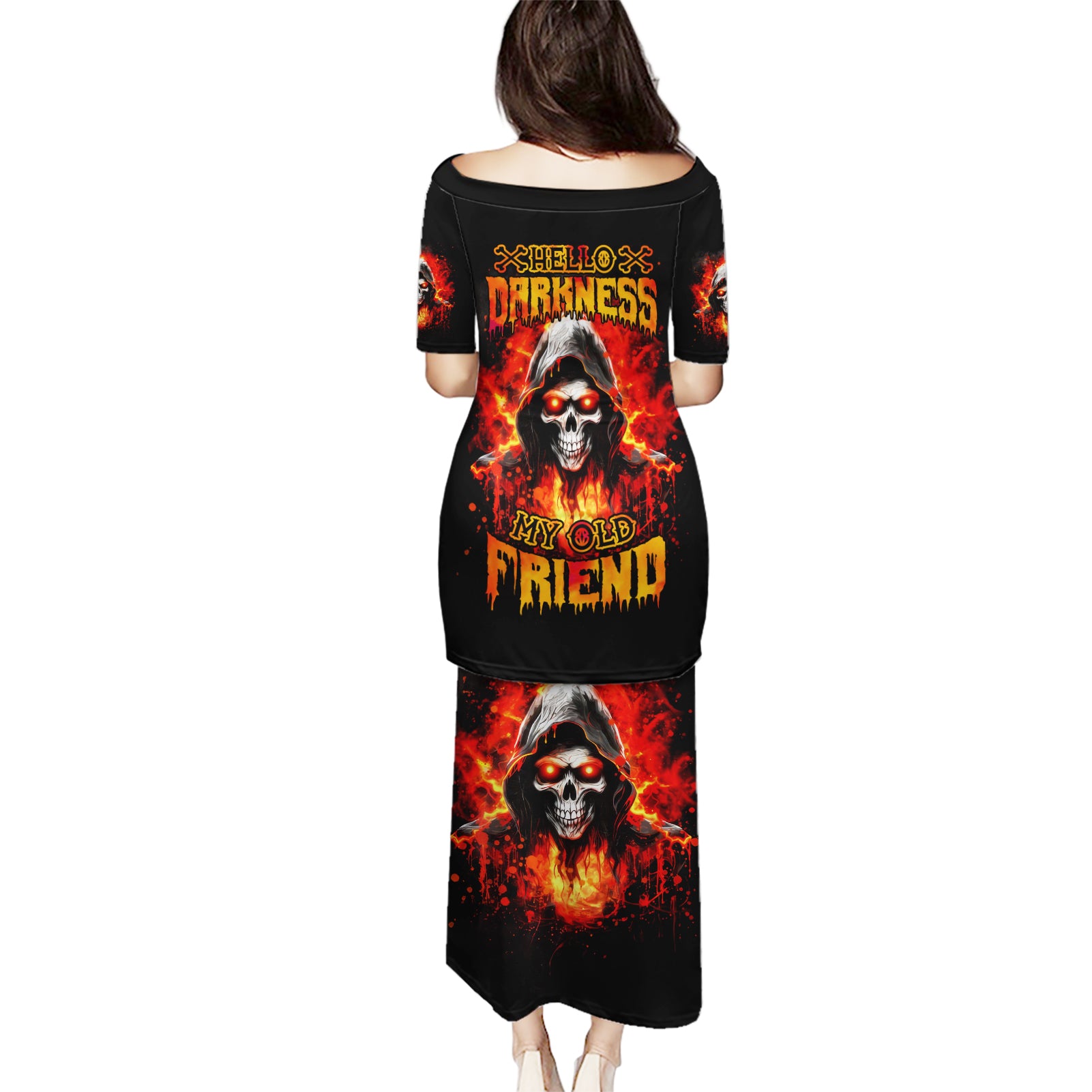 Flame Skull Puletasi Hello Darkness My Old Friend
