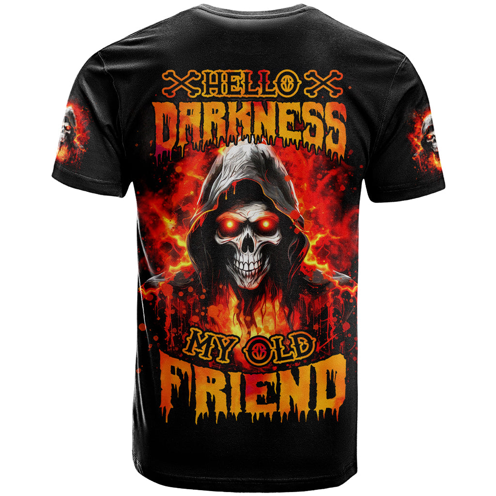 Flame Skull T Shirt Hello Darkness My Old Friend