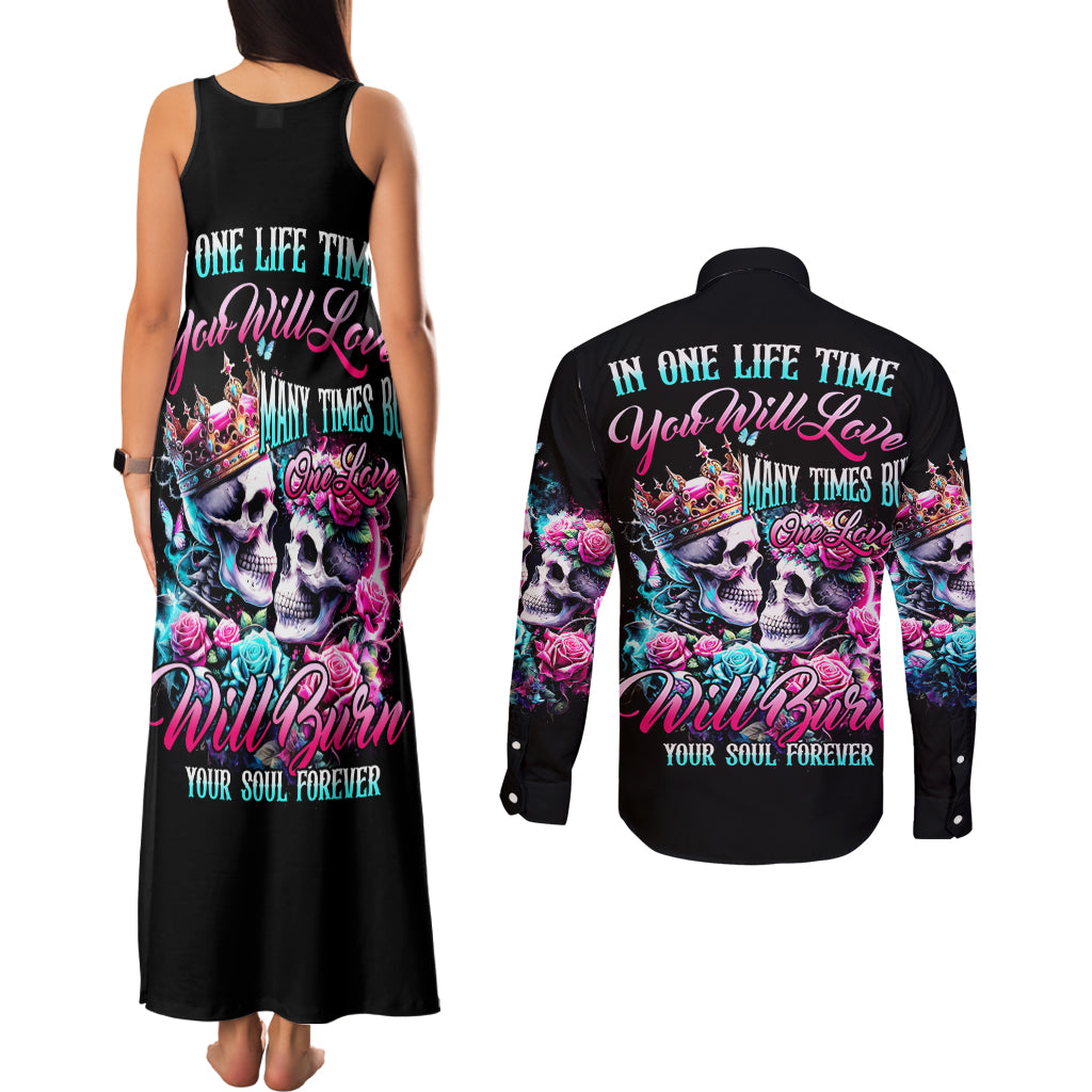 Couple Skull Couples Matching Tank Maxi Dress and Long Sleeve Button Shirt In One Life Time You Will Love Many Time But One Love