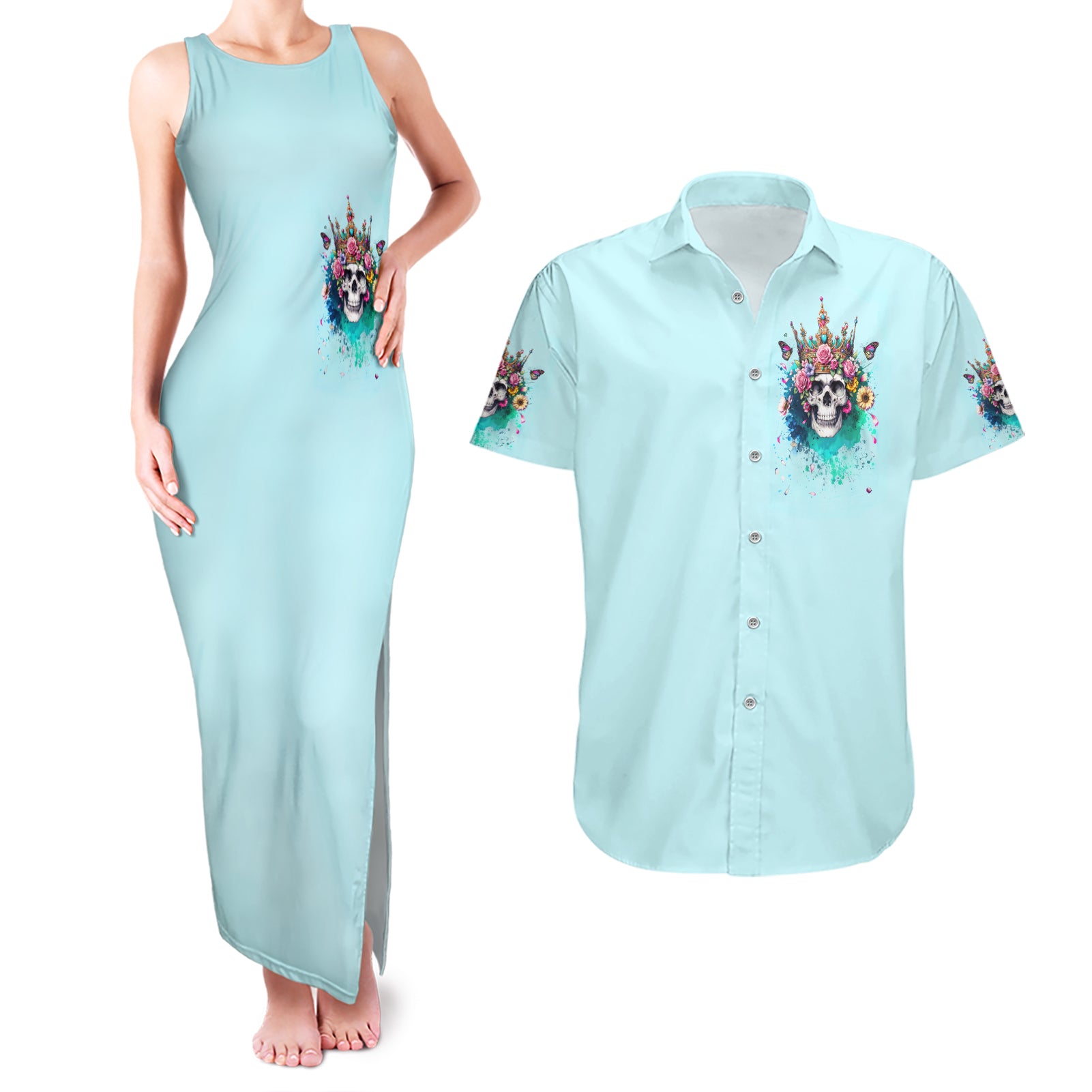 Skull Fairy Couples Matching Tank Maxi Dress and Hawaiian Shirt Bitch I'm Not A Princess I'm The Fucking Queen