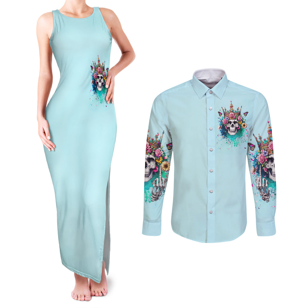 Skull Fairy Couples Matching Tank Maxi Dress and Long Sleeve Button Shirt Bitch I'm Not A Princess I'm The Fucking Queen