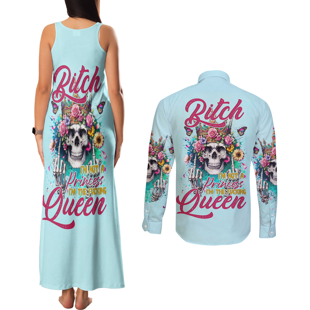 Skull Fairy Couples Matching Tank Maxi Dress and Long Sleeve Button Shirt Bitch I'm Not A Princess I'm The Fucking Queen