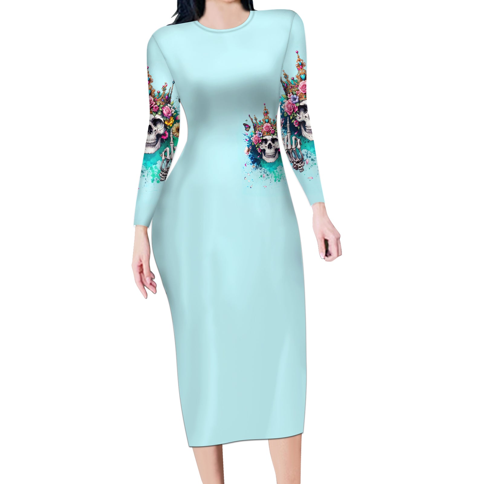 Skull Fairy Long Sleeve Bodycon Dress Bitch I'm Not A Princess I'm The Fucking Queen