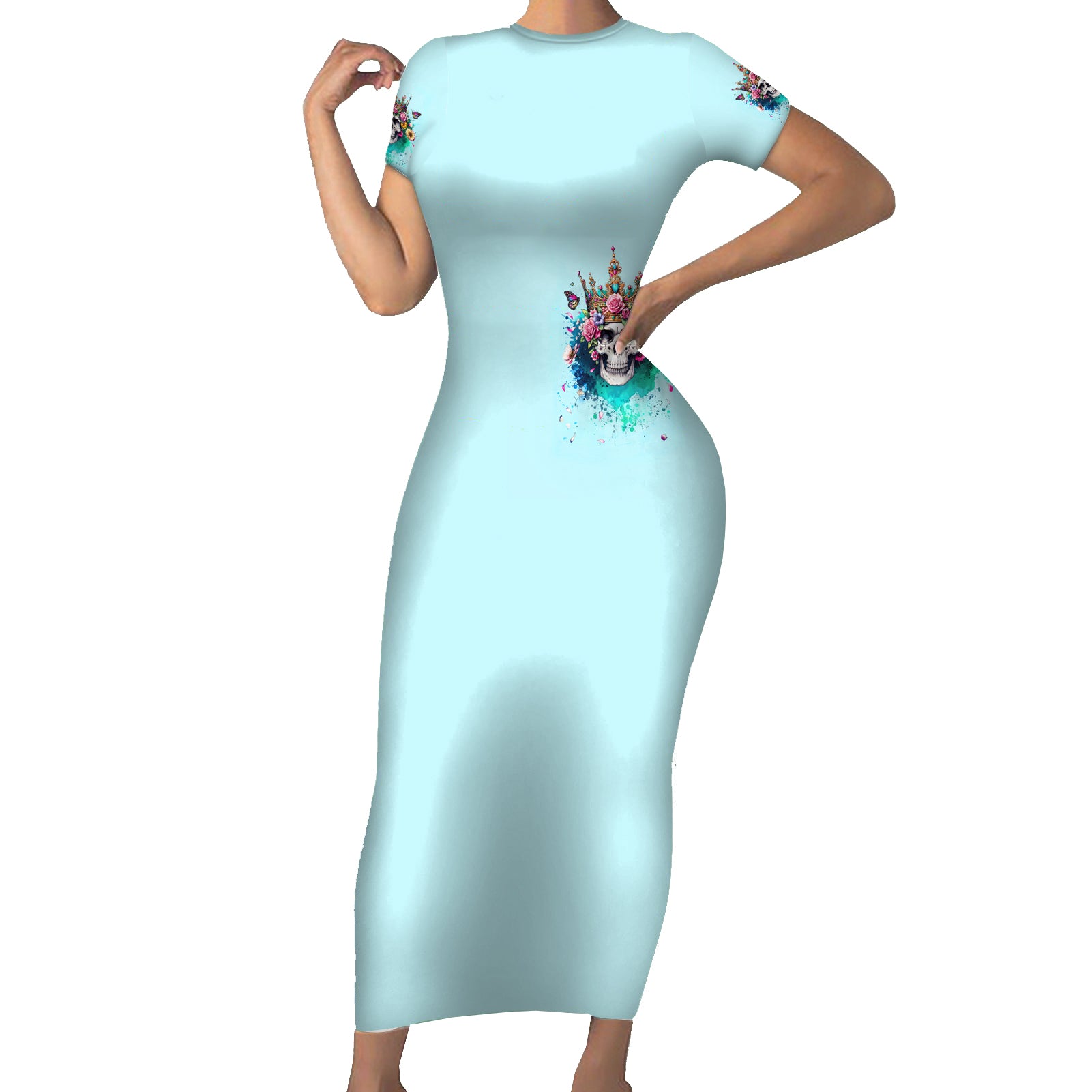 Skull Fairy Short Sleeve Bodycon Dress Bitch I'm Not A Princess I'm The Fucking Queen
