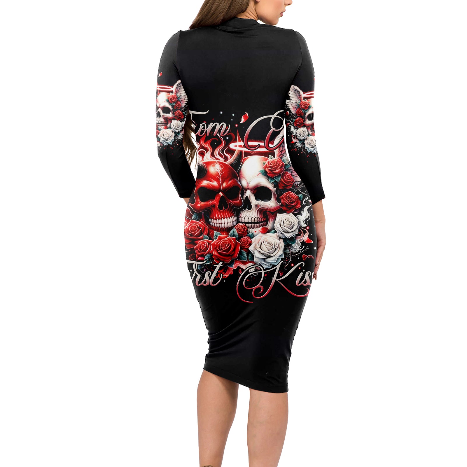 Couple Skull Long Sleeve Bodycon Dress From Our First Kiss