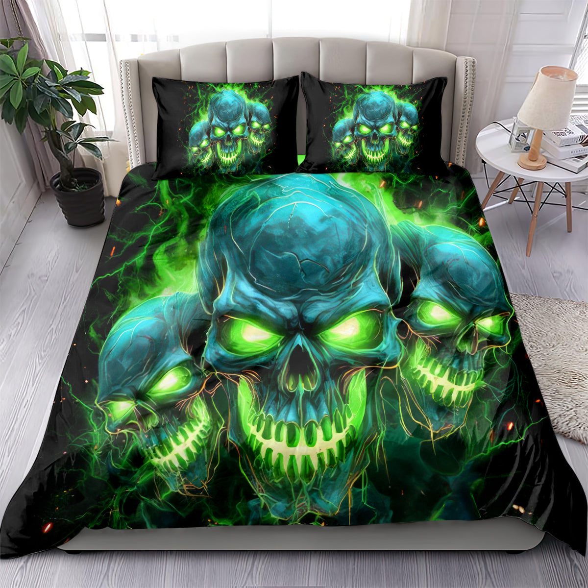 Flame Skull Bedding Set I'm Never Alone My Demons Are Wit Me 24/7