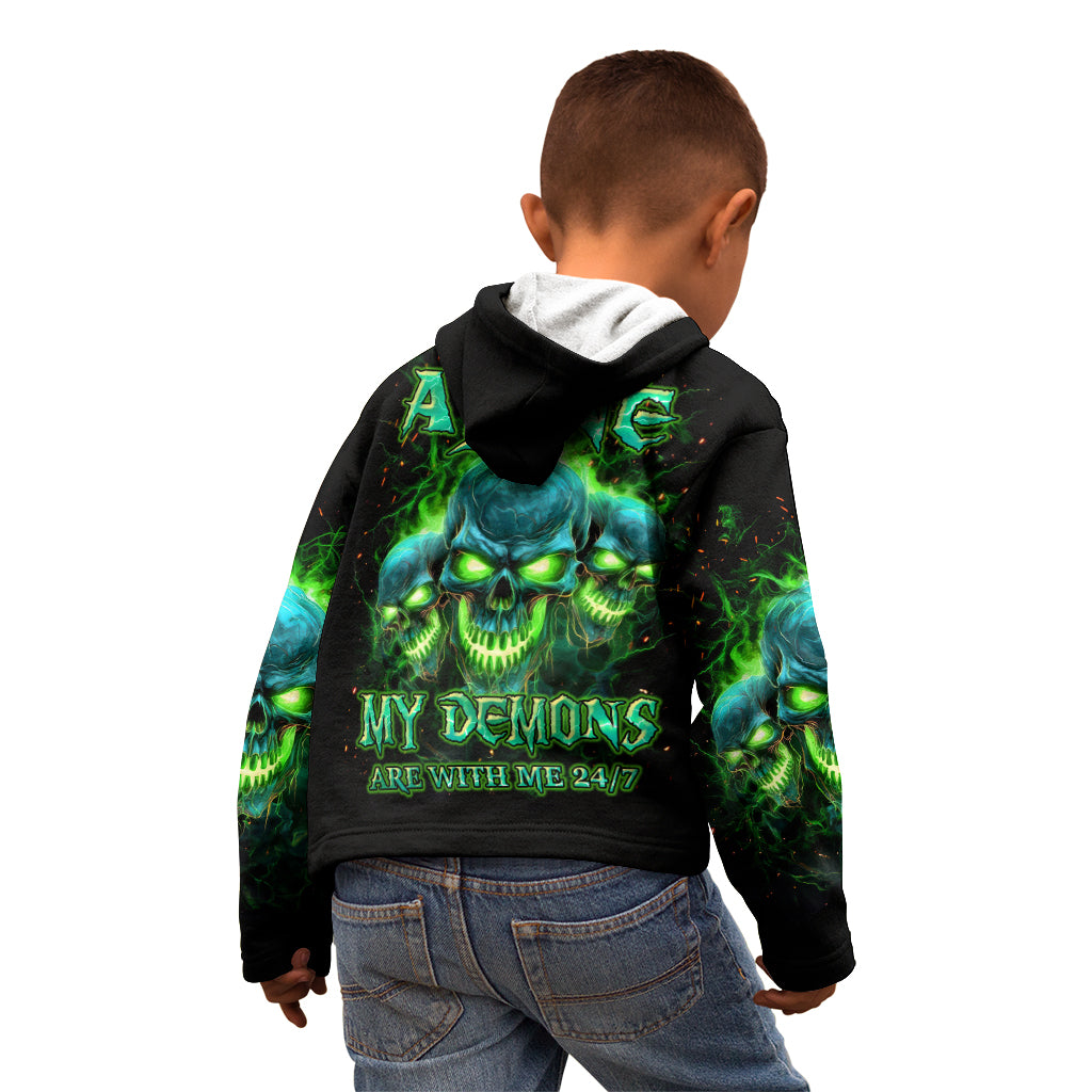 Flame Skull Kid Hoodie I'm Never Alone My Demons Are Wit Me 24/7