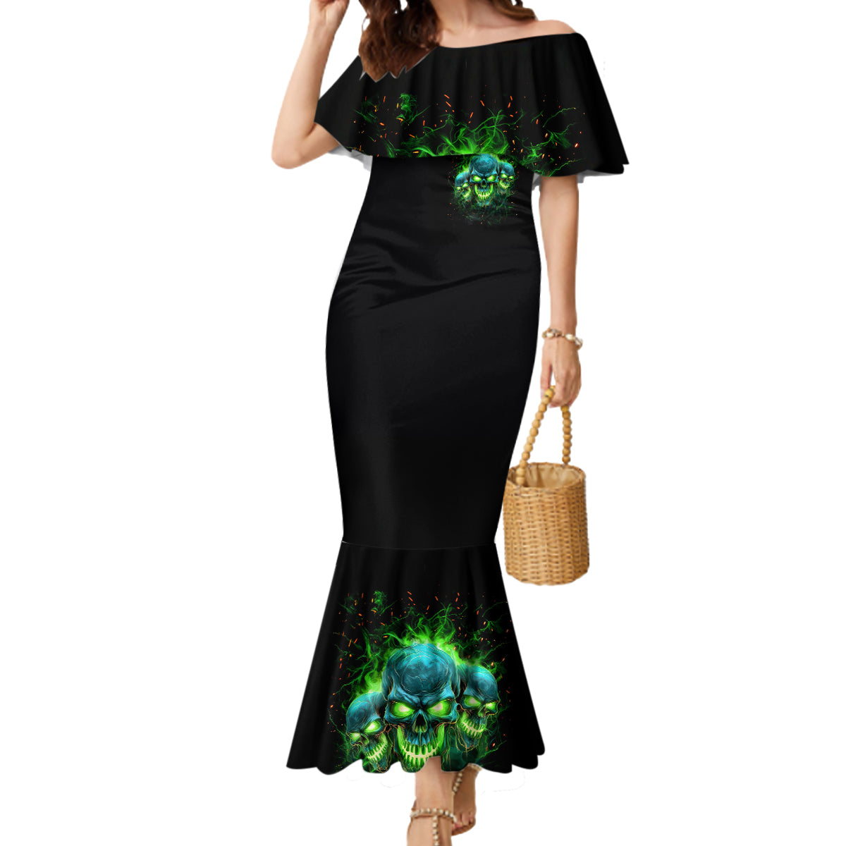 Flame Skull Mermaid Dress I'm Never Alone My Demons Are Wit Me 24/7