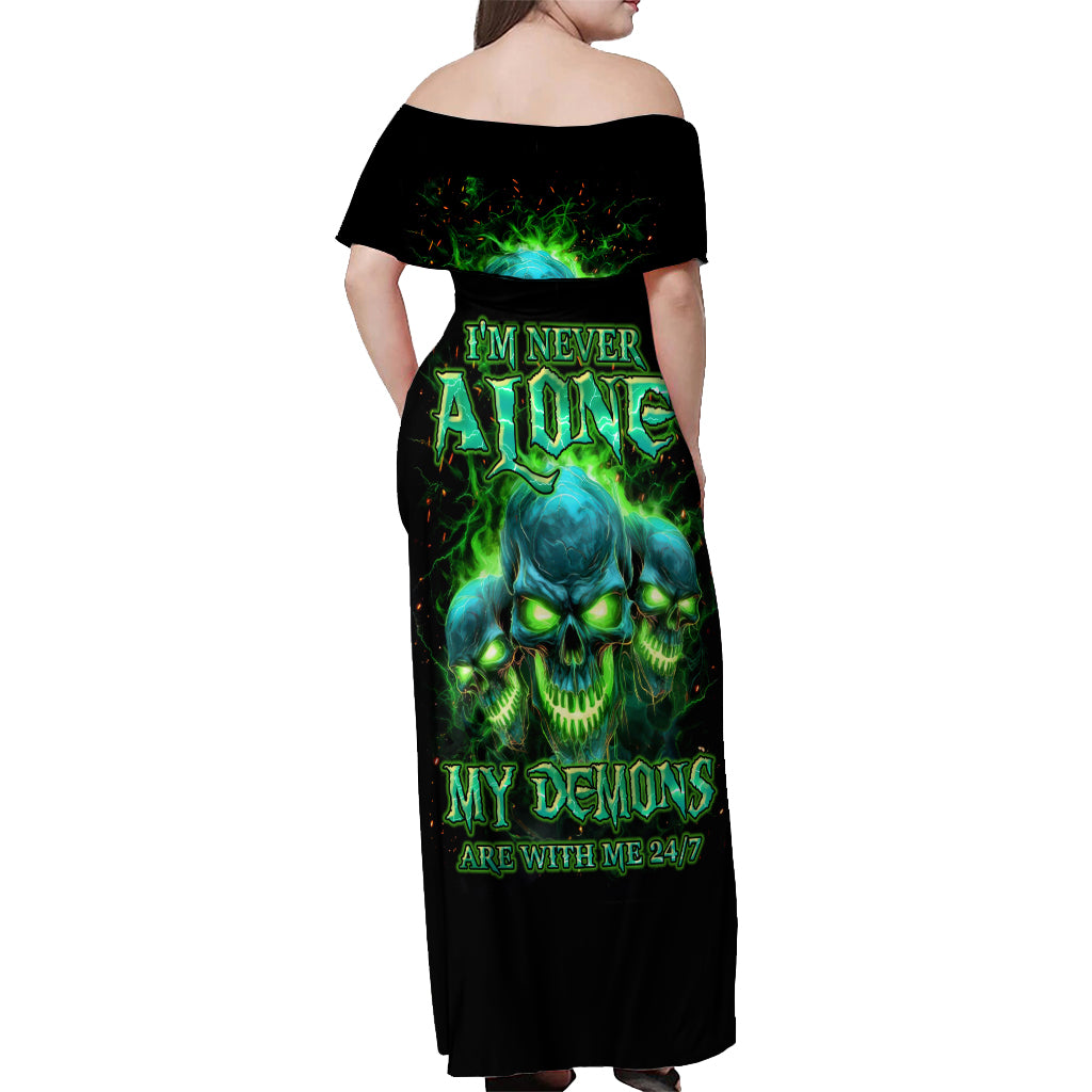 Flame Skull Off Shoulder Maxi Dress I'm Never Alone My Demons Are Wit Me 24/7