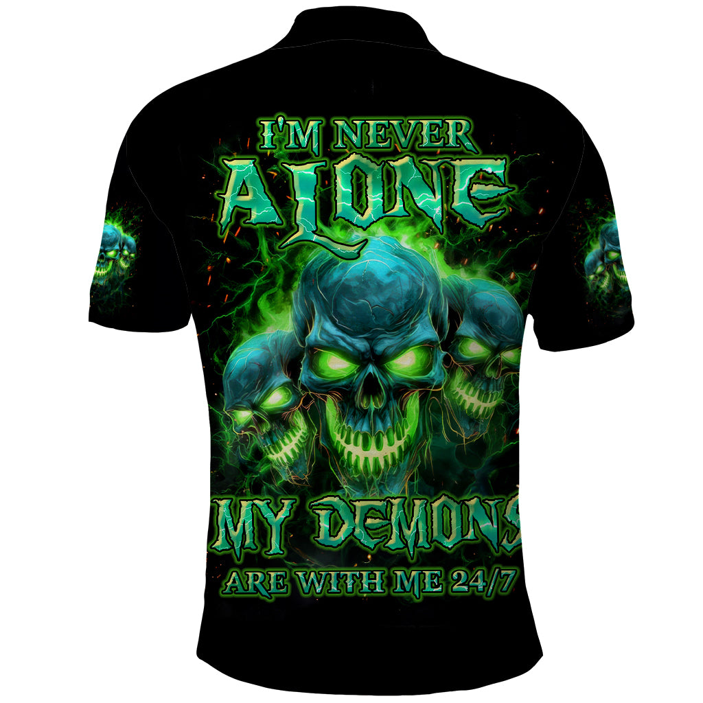 Flame Skull Polo Shirt I'm Never Alone My Demons Are Wit Me 24/7
