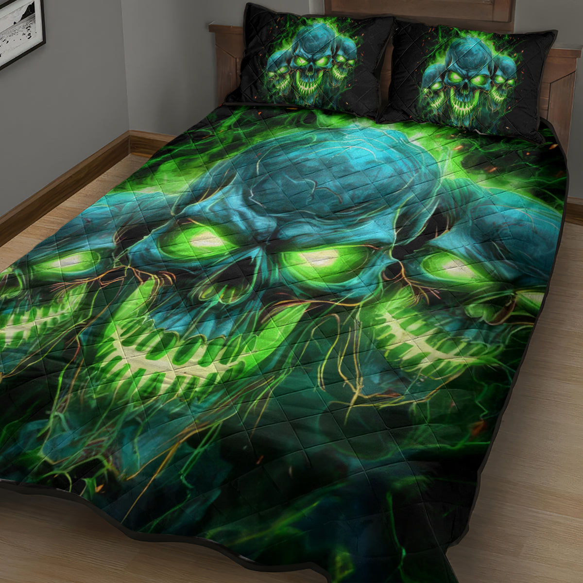 Flame Skull Quilt Bed Set I'm Never Alone My Demons Are Wit Me 24/7
