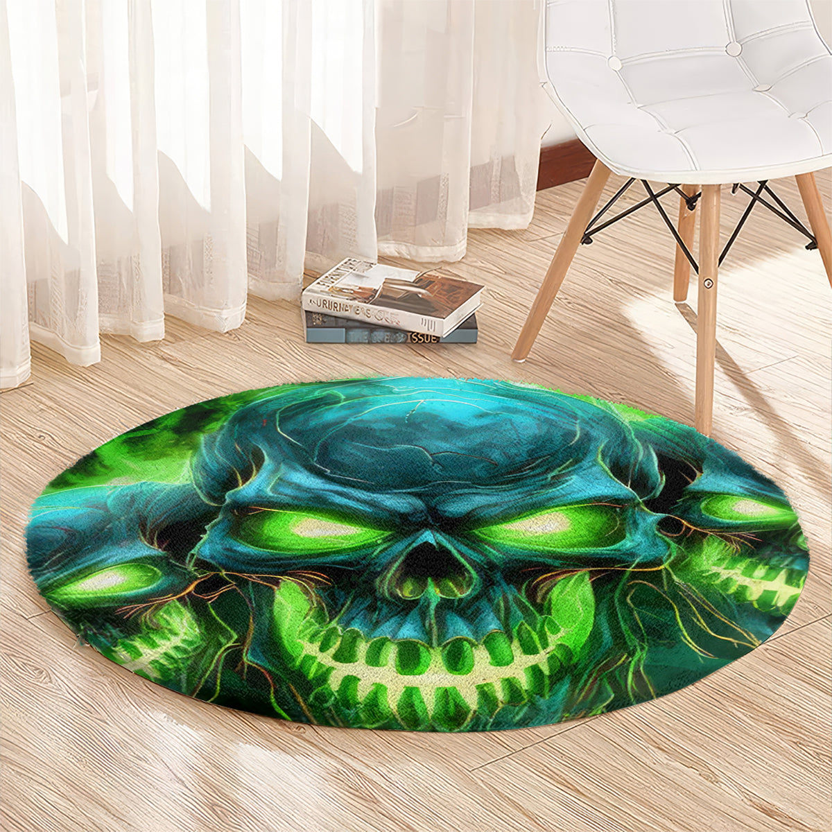 Flame Skull Round Carpet I'm Never Alone My Demons Are Wit Me 24/7