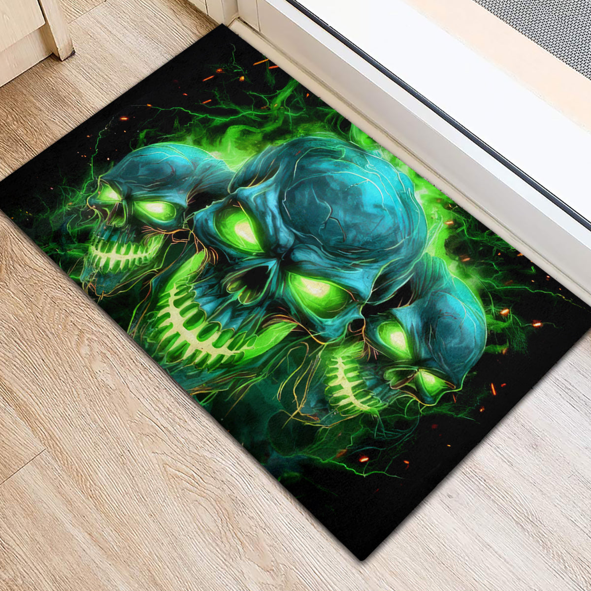 Flame Skull Rubber Doormat I'm Never Alone My Demons Are Wit Me 24/7