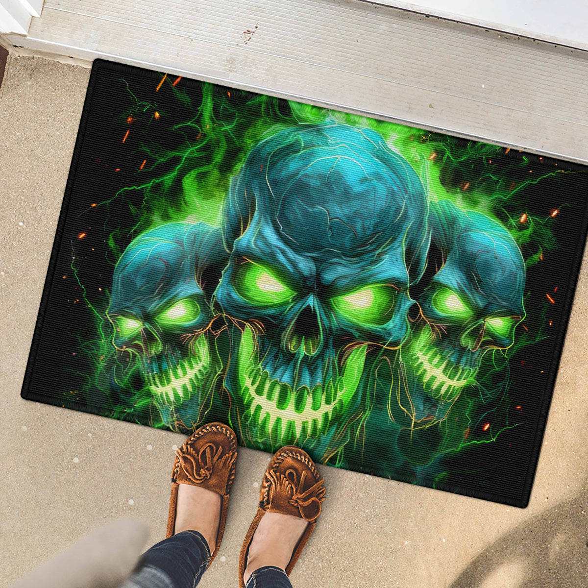 Flame Skull Rubber Doormat I'm Never Alone My Demons Are Wit Me 24/7