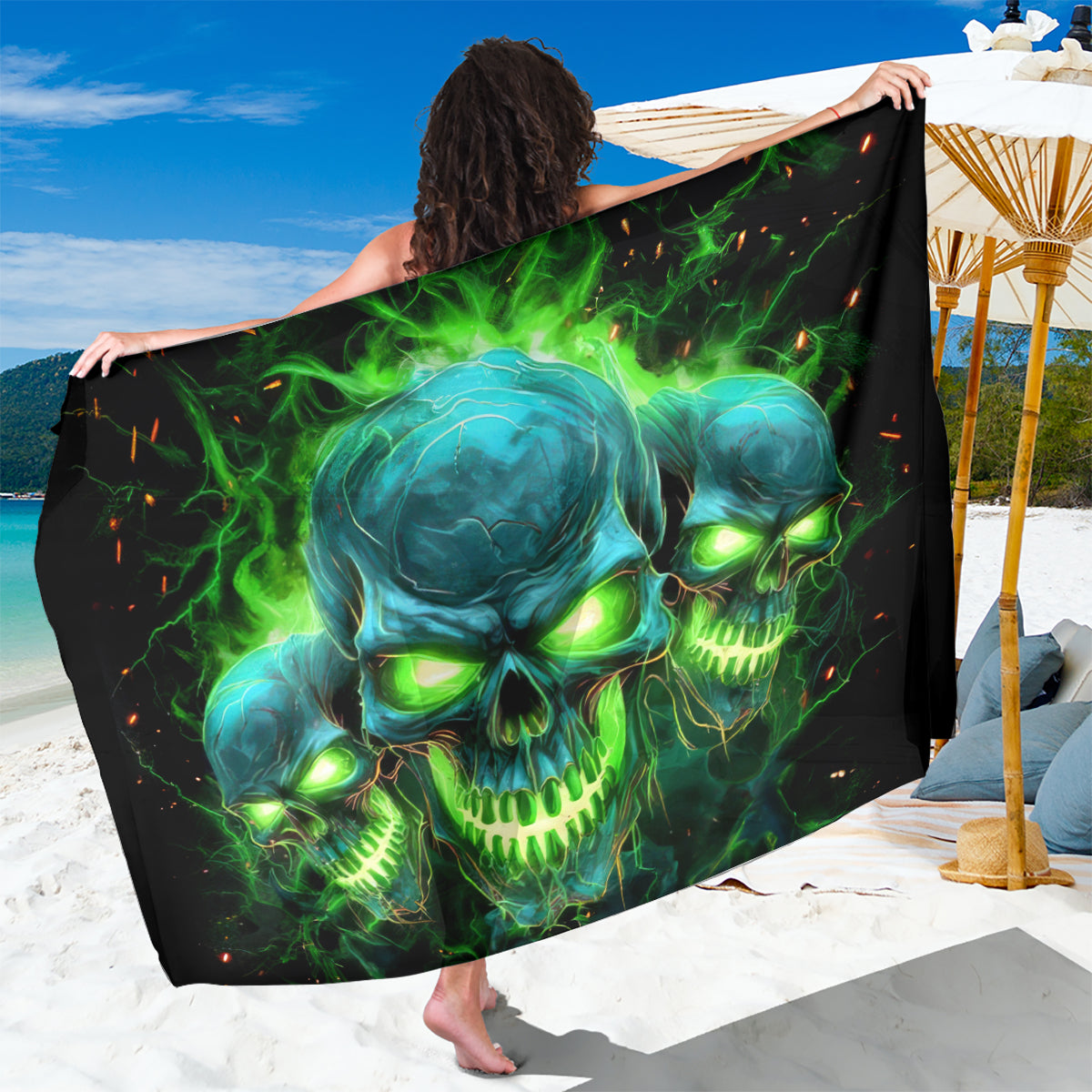 Flame Skull Sarong I'm Never Alone My Demons Are Wit Me 24/7