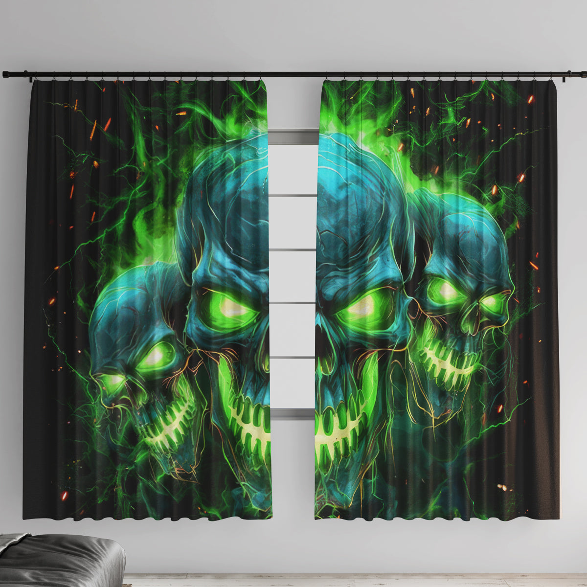 Flame Skull Window Curtain I'm Never Alone My Demons Are Wit Me 24/7