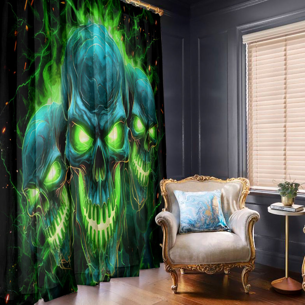 Flame Skull Window Curtain I'm Never Alone My Demons Are Wit Me 24/7
