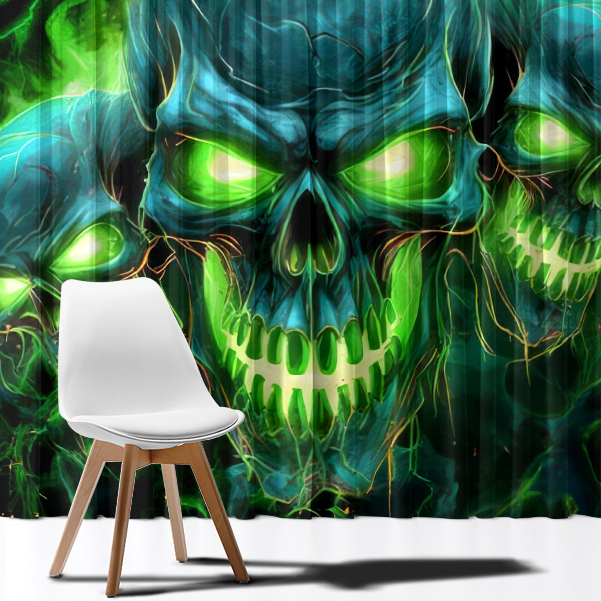 Flame Skull Window Curtain I'm Never Alone My Demons Are Wit Me 24/7