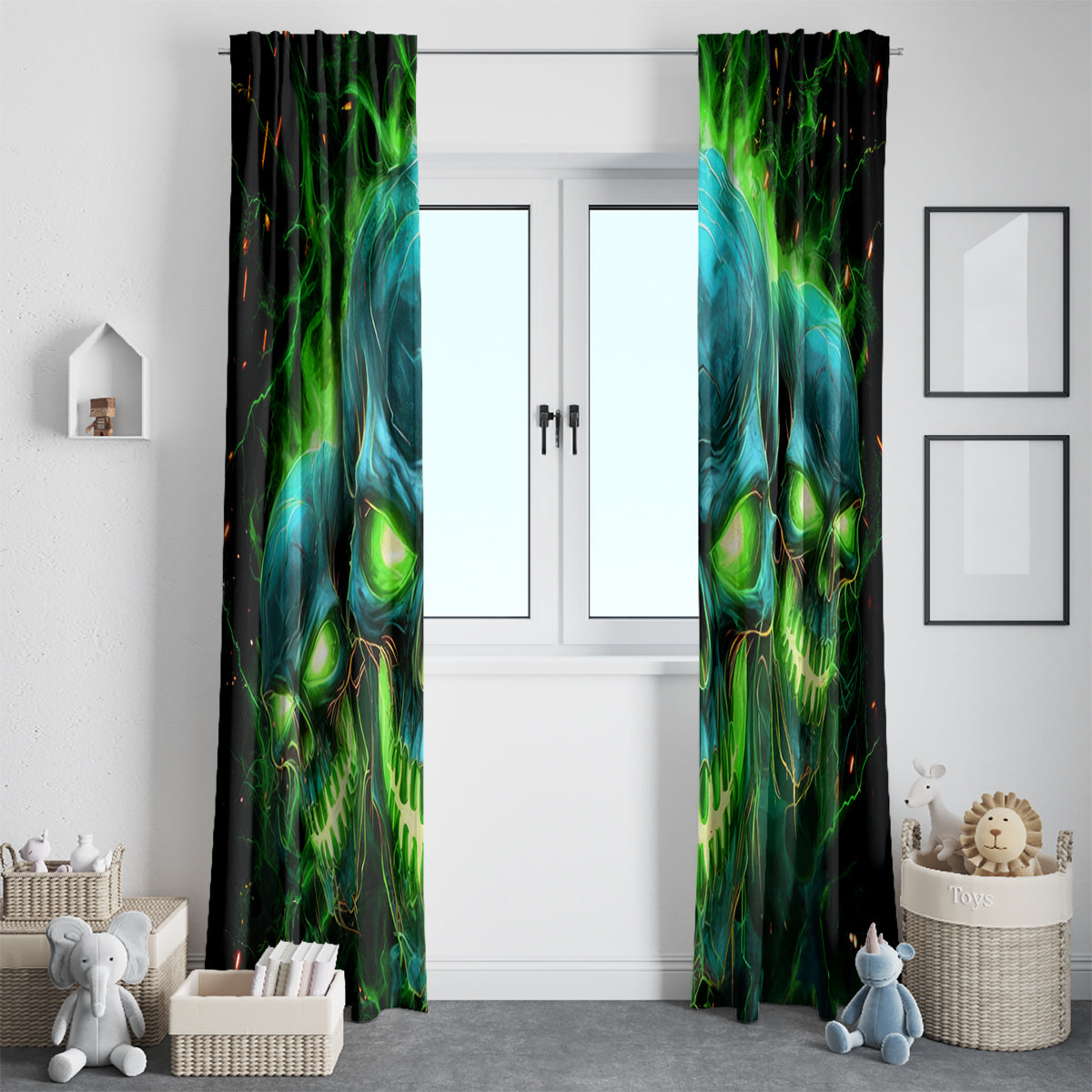Flame Skull Window Curtain I'm Never Alone My Demons Are Wit Me 24/7