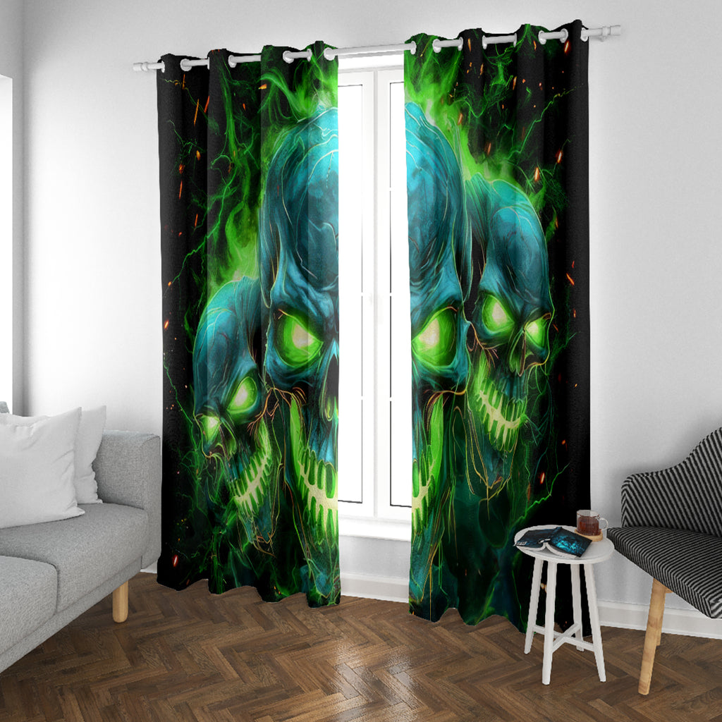 Flame Skull Window Curtain I'm Never Alone My Demons Are Wit Me 24/7