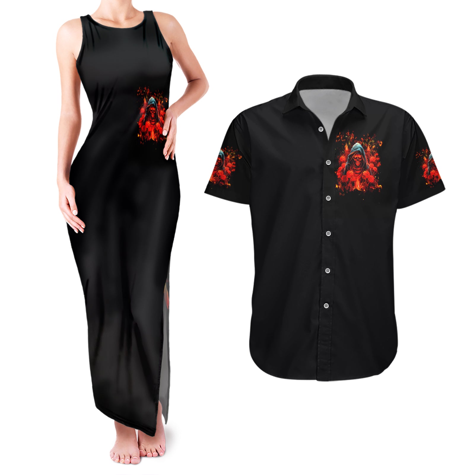 Rose Skull Couples Matching Tank Maxi Dress and Hawaiian Shirt Iam Sweet Girl But If You Piss Me Off
