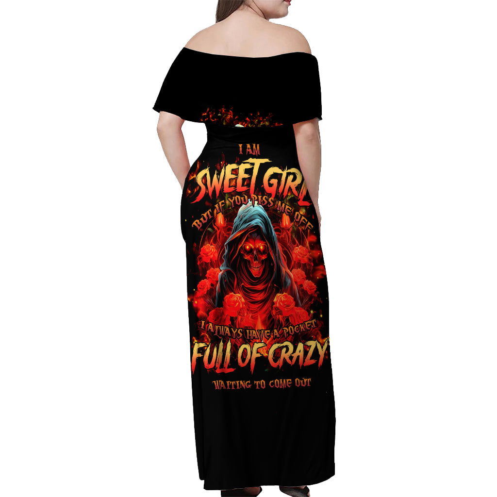 Rose Skull Off Shoulder Maxi Dress Iam Sweet Girl But If You Piss Me Off