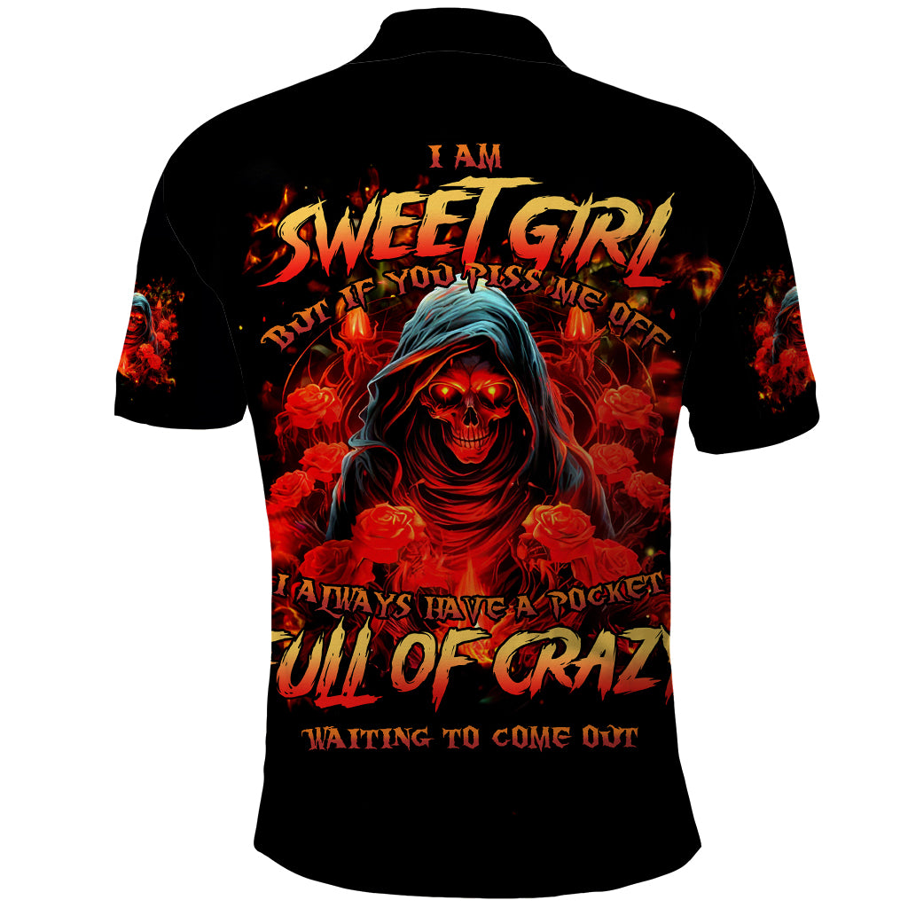 Rose Skull Polo Shirt Iam Sweet Girl But If You Piss Me Off
