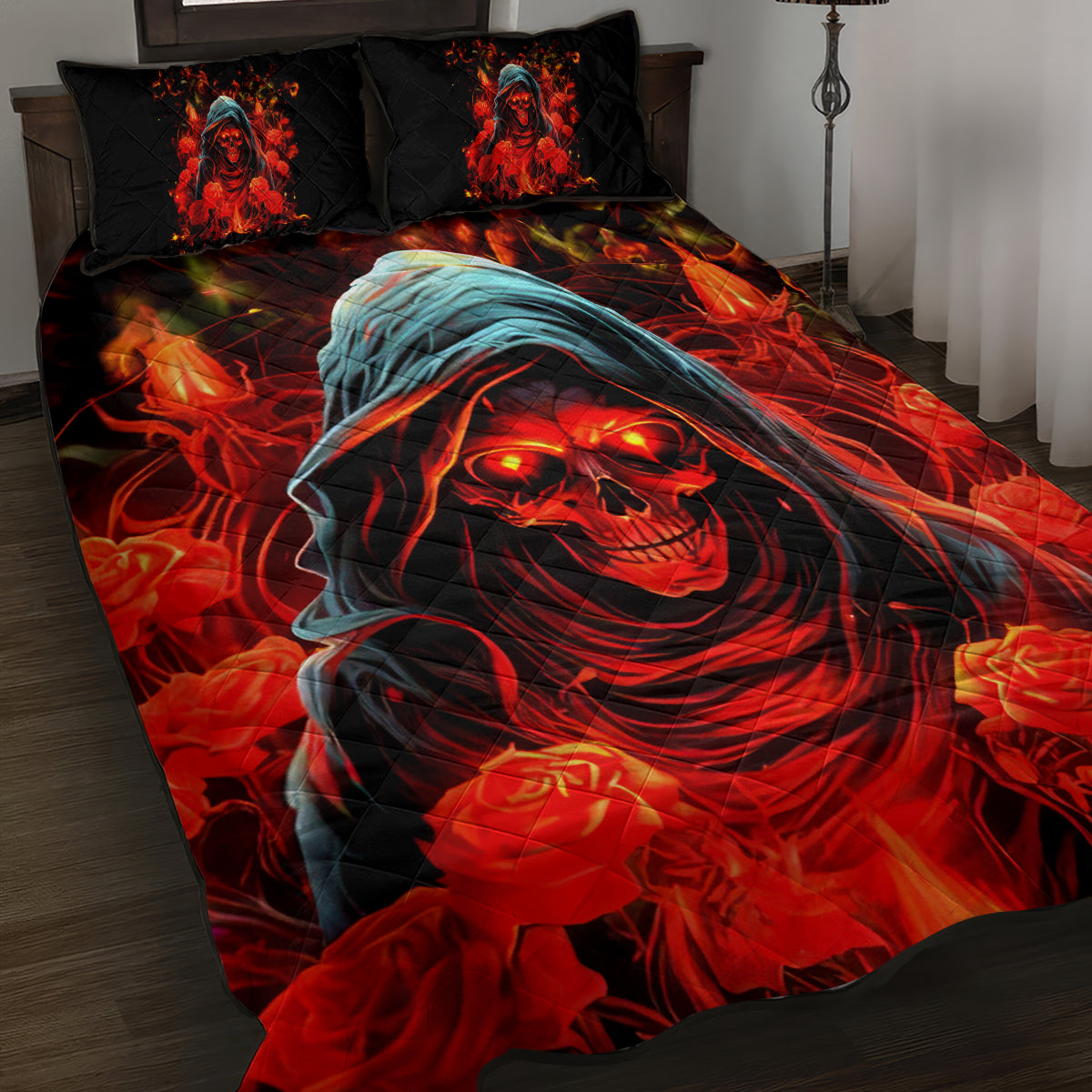 Rose Skull Quilt Bed Set Iam Sweet Girl But If You Piss Me Off