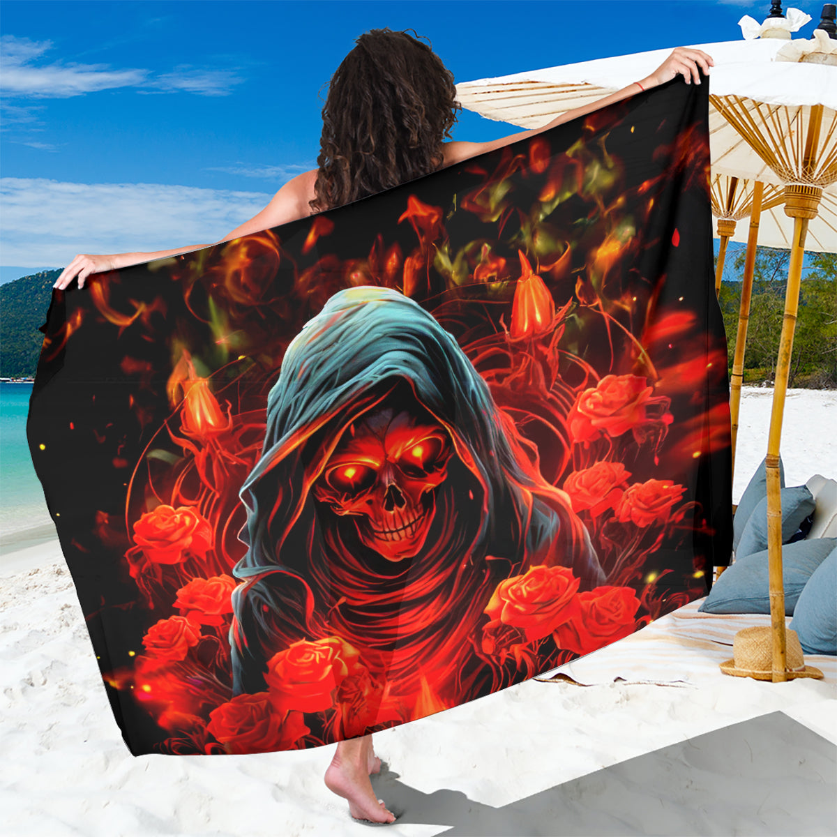 Rose Skull Sarong Iam Sweet Girl But If You Piss Me Off