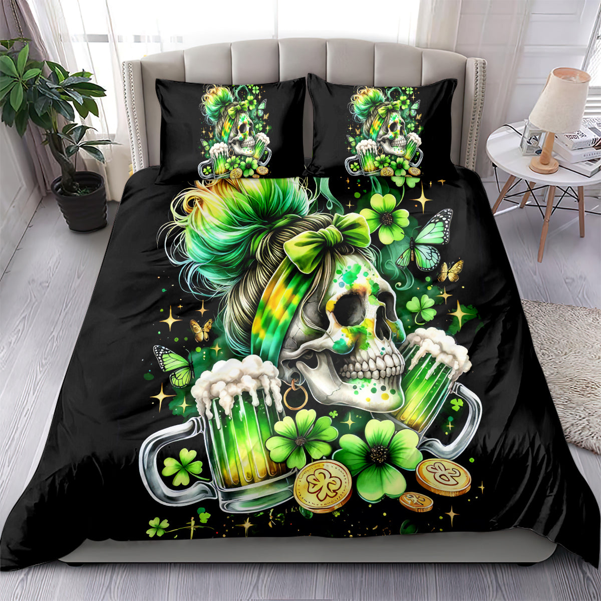 Irish Skull Bedding Set Drink Up Bitches