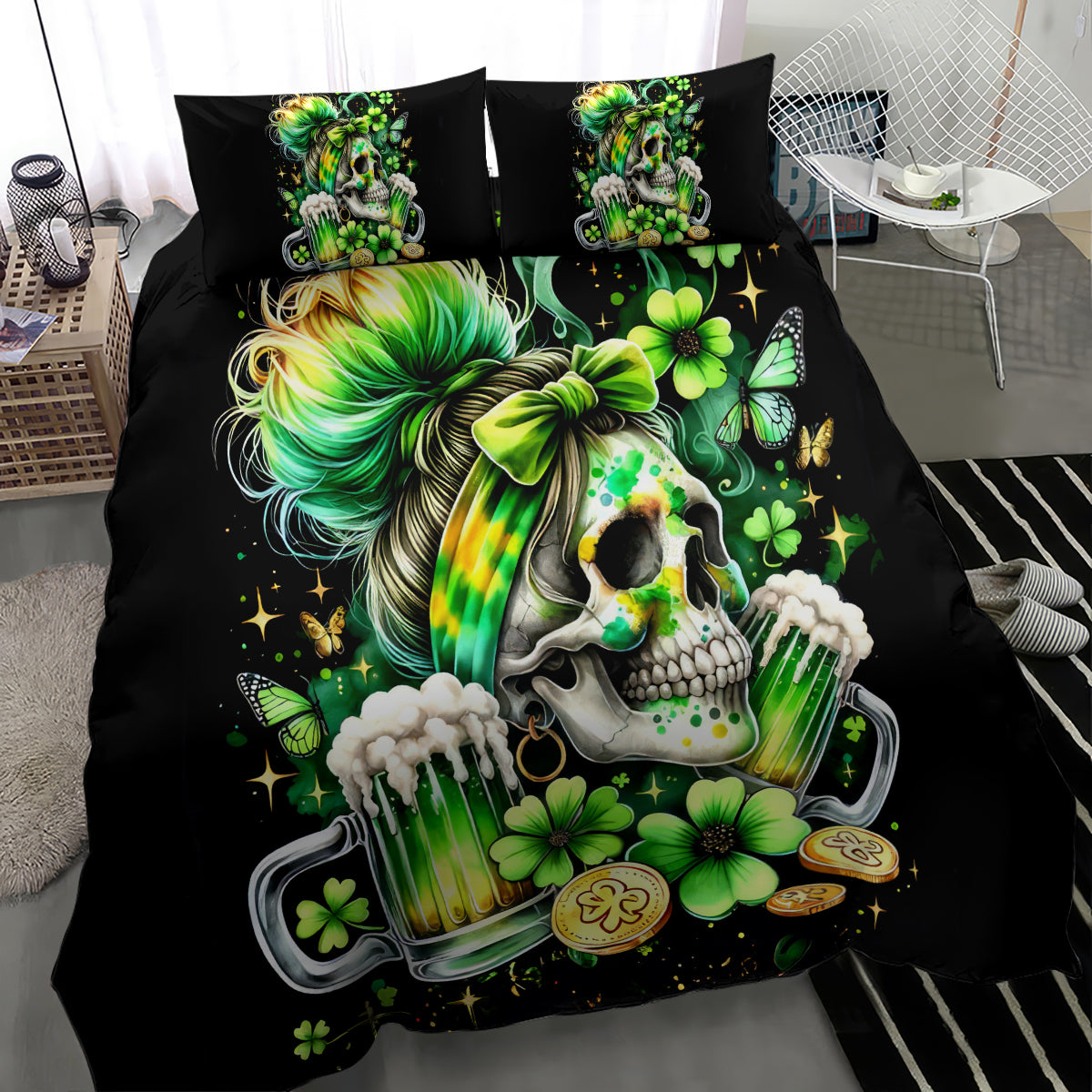 Irish Skull Bedding Set Drink Up Bitches