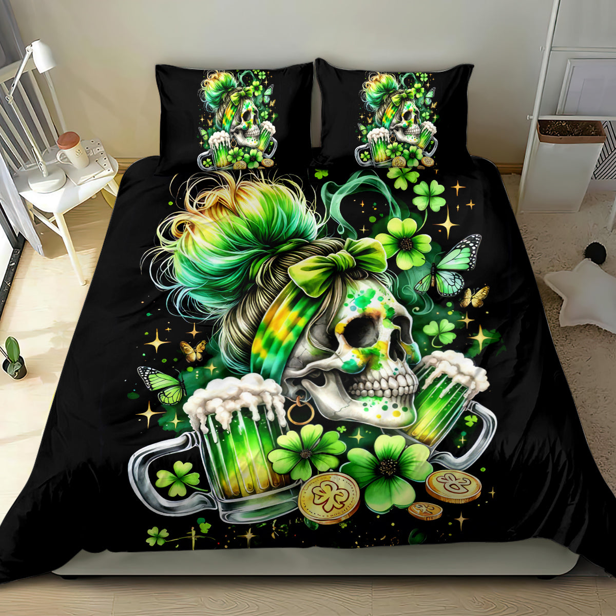 Irish Skull Bedding Set Drink Up Bitches