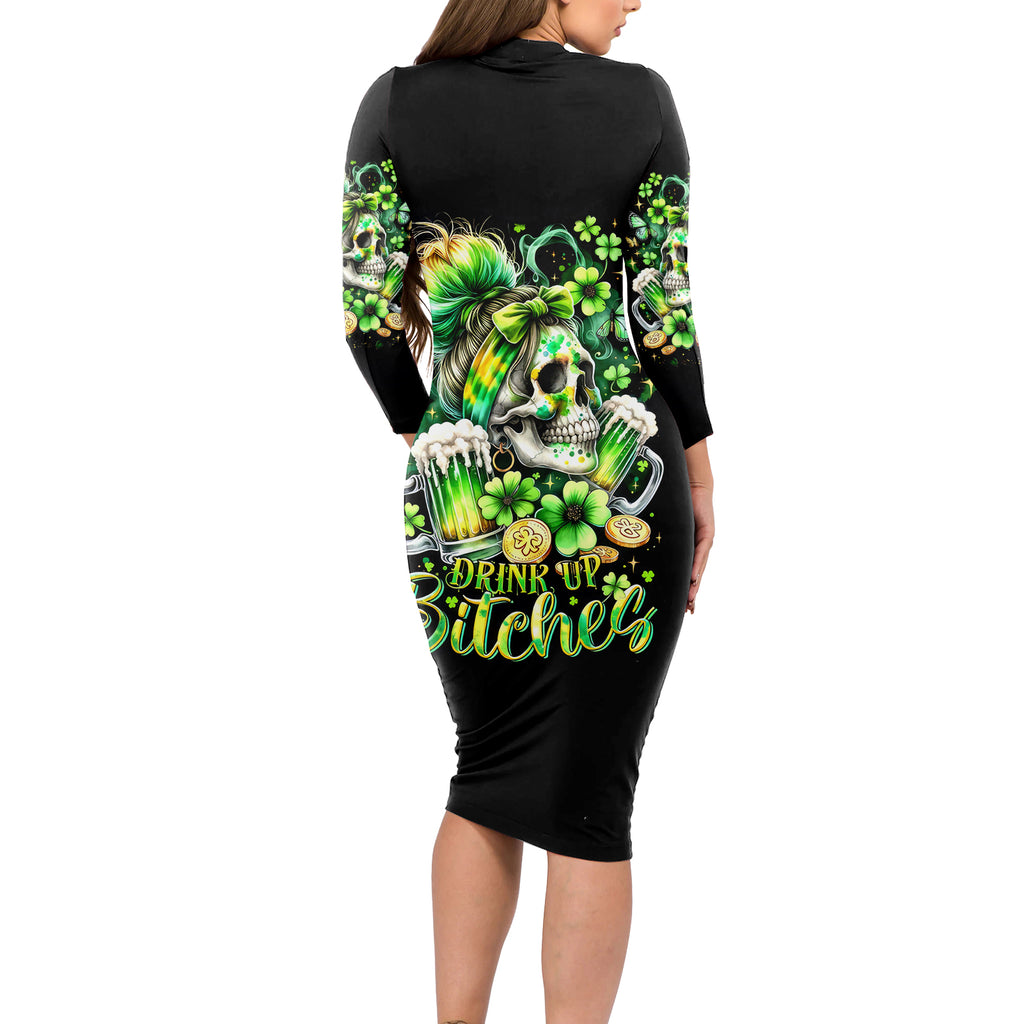 Irish Skull Long Sleeve Bodycon Dress Drink Up Bitches