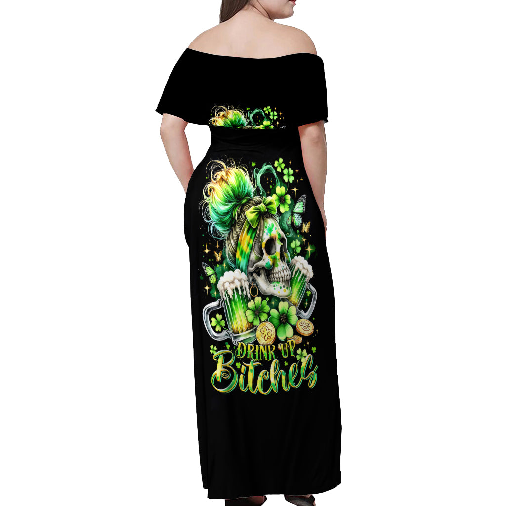 Irish Skull Off Shoulder Maxi Dress Drink Up Bitches