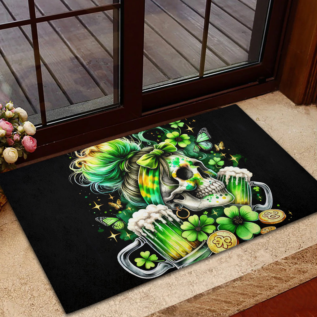 Irish Skull Rubber Doormat Drink Up Bitches