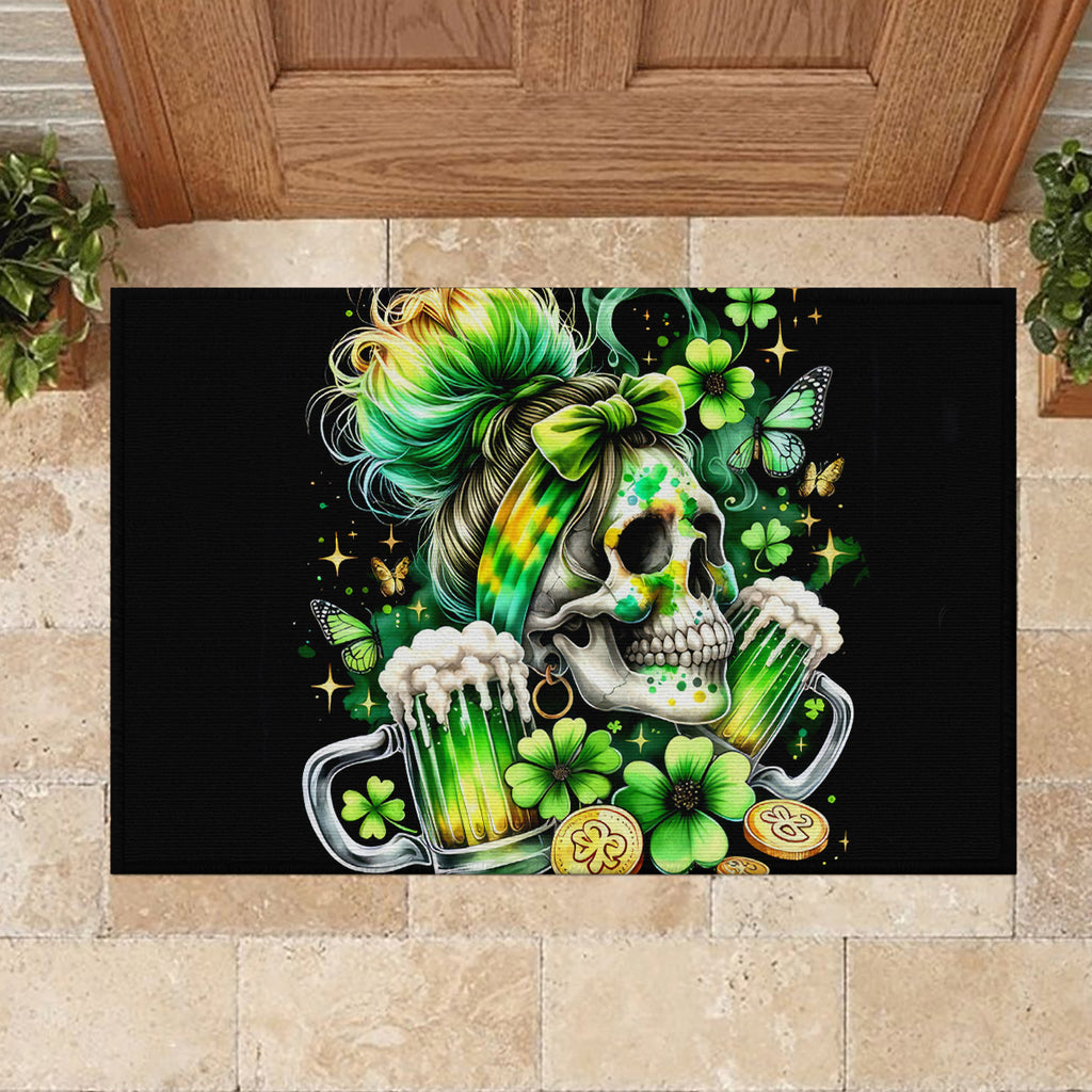 Irish Skull Rubber Doormat Drink Up Bitches