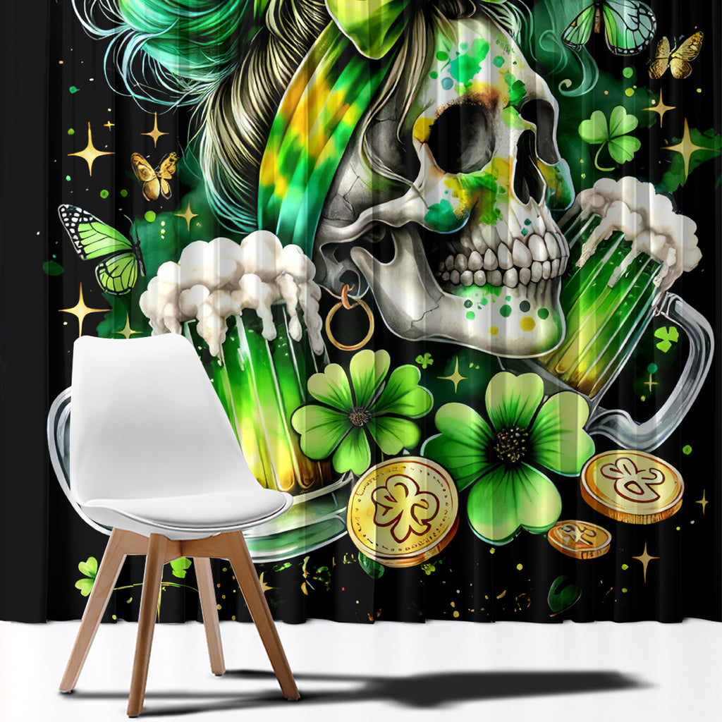 Irish Skull Window Curtain Drink Up Bitches