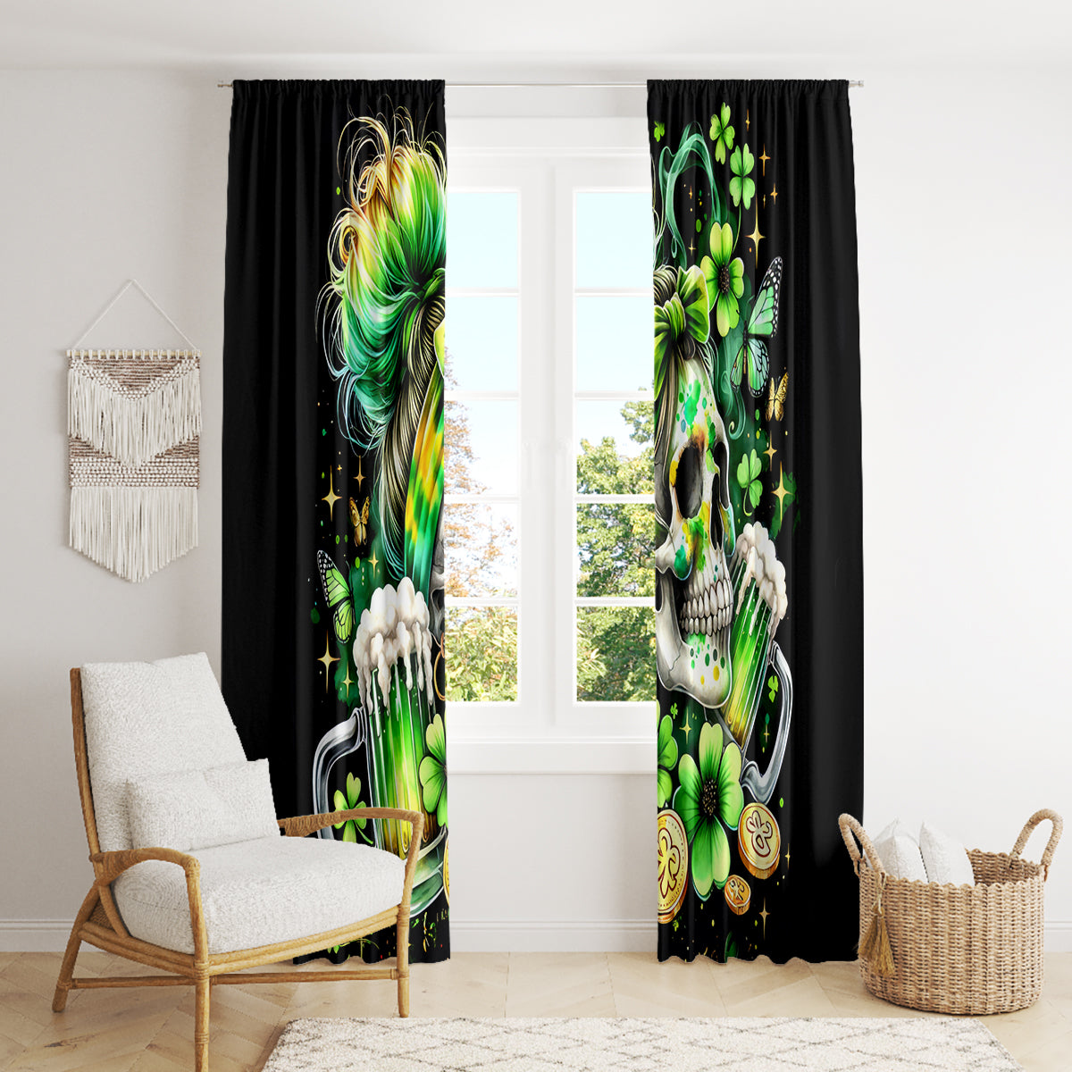 Irish Skull Window Curtain Drink Up Bitches