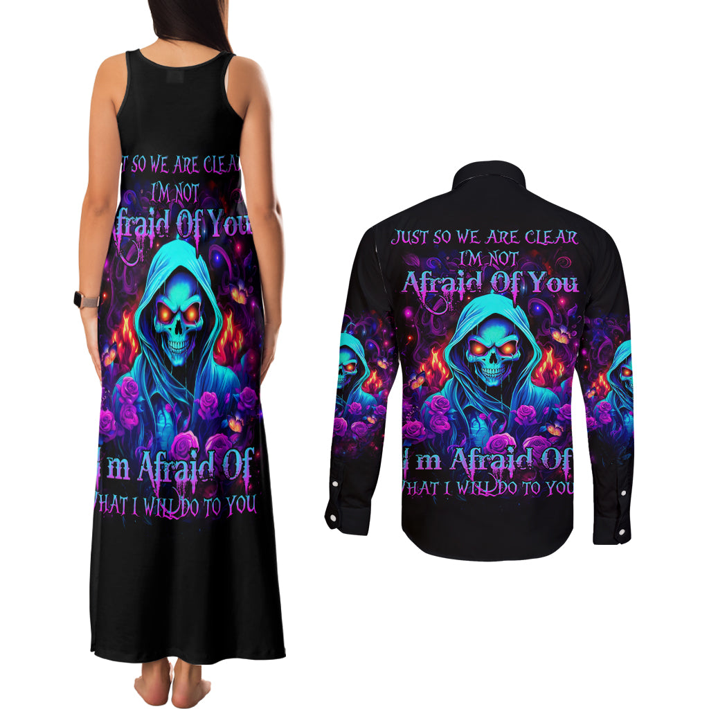 Rose Skull Couples Matching Tank Maxi Dress and Long Sleeve Button Shirt Just So We Are Clear I'm Not Afraid Of You
