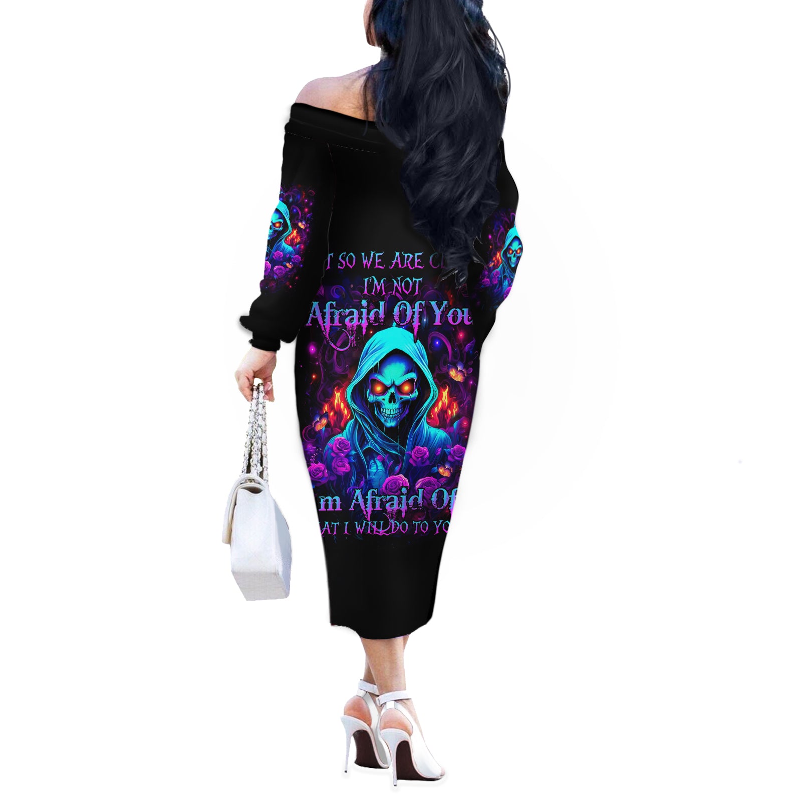 Rose Skull Off The Shoulder Long Sleeve Dress Just So We Are Clear I'm Not Afraid Of You