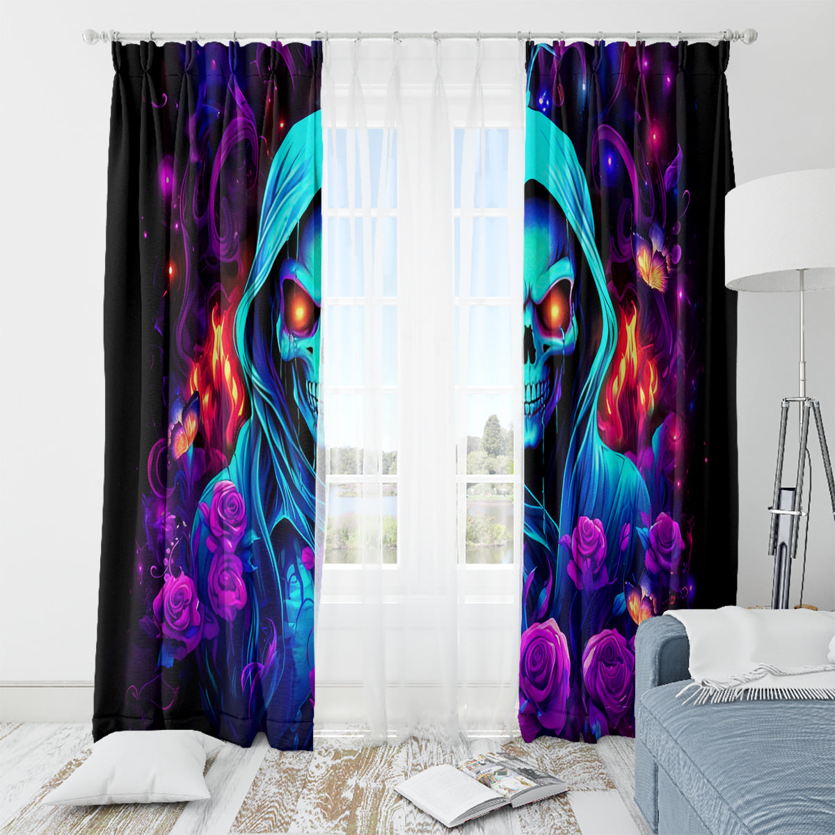 Rose Skull Window Curtain Just So We Are Clear I'm Not Afraid Of You