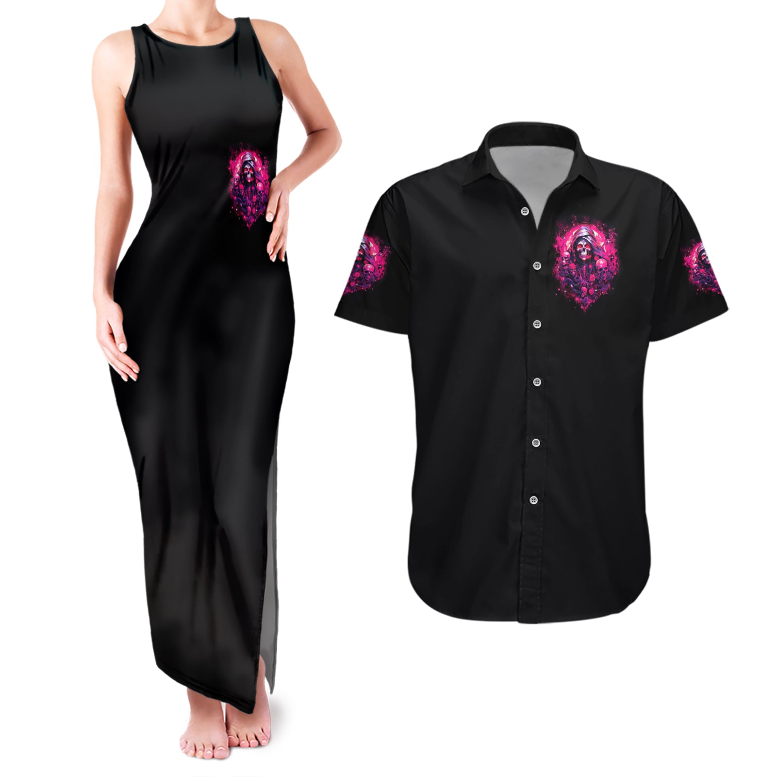 Rose Skull Couples Matching Tank Maxi Dress and Hawaiian Shirt Stuck Between IDK IDC And IDGAF