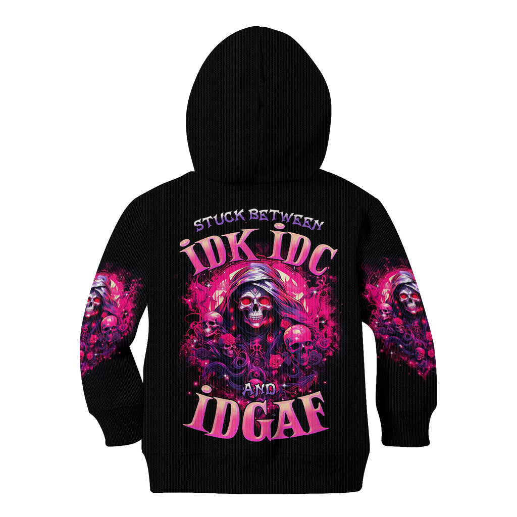 Rose Skull Kid Hoodie Stuck Between IDK IDC And IDGAF