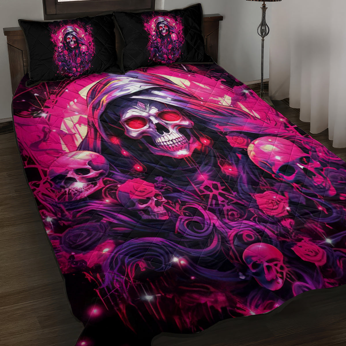 Rose Skull Quilt Bed Set Stuck Between IDK IDC And IDGAF
