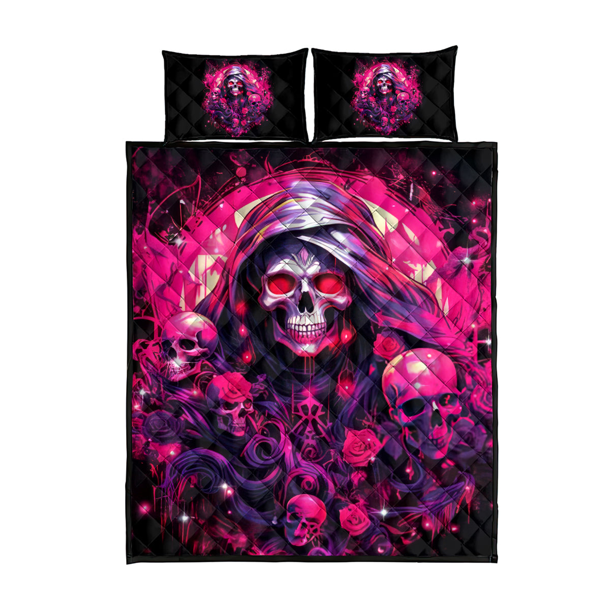 Rose Skull Quilt Bed Set Stuck Between IDK IDC And IDGAF